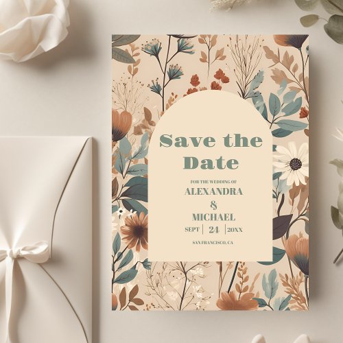 Soft muted earth tones Wildflowers Wedding Save The Date