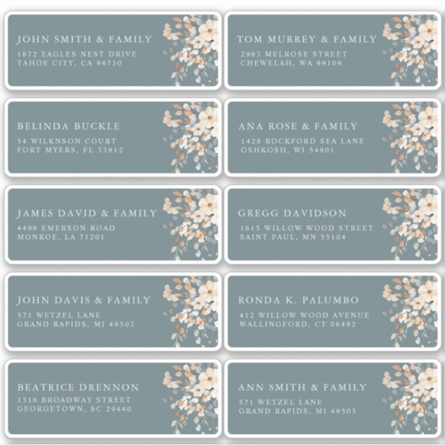 Soft Muted Earthy Tone Floral  Guest Name Address Sticker (Front)
