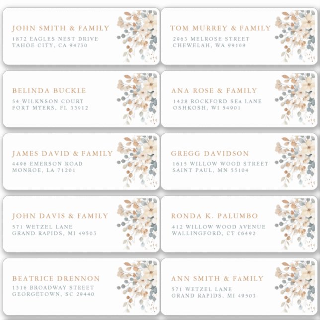 Soft Muted Earthy Tone Floral  Guest Name Address Sticker (Front)