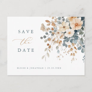 Soft Muted Earthy Tone Floral Save the Date Postcard