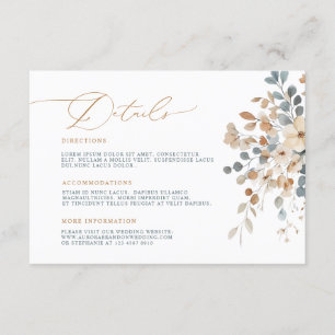 Soft Muted Earthy Tone Floral Watercolor Details Enclosure Card