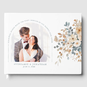 Soft Muted Earthy Tone Floral Watercolor Photo Guest Book