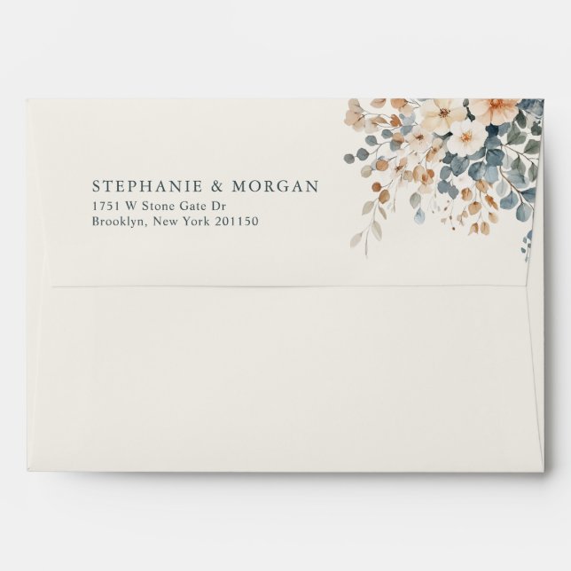 Soft Muted Earthy Tone Floral Watercolor Wedding Envelope (Back (Top Flap))