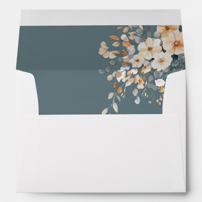 Soft Muted Earthy Tone Floral Watercolor Wedding Envelope (Back (Bottom))