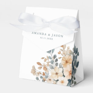 Soft Muted Earthy Tone Floral Watercolor Wedding Favor Boxes
