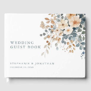 Soft Muted Earthy Tone Floral Watercolor Wedding Guest Book