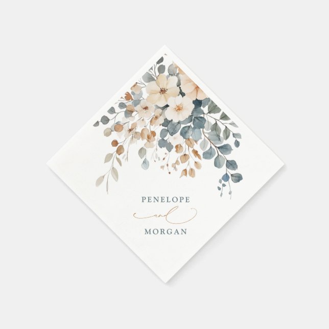 Soft Muted Earthy Tone Floral Watercolor Wedding Napkins (Corner)