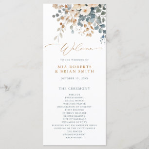 Soft Muted Earthy Tone Floral Watercolor Wedding Program