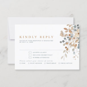 Soft Muted Earthy Tone Floral Watercolor Wedding RSVP Card