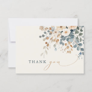 Soft Muted Earthy Tone Floral Watercolor Wedding Thank You Card