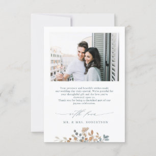 Soft Muted Earthy Tone Floral Watercolor Wedding Thank You Card