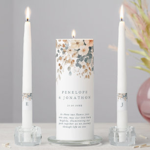 Soft Muted Earthy Tone Floral Watercolor Wedding Unity Candle Set