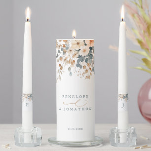 Soft Muted Earthy Tone Floral Watercolor Wedding Unity Candle Set