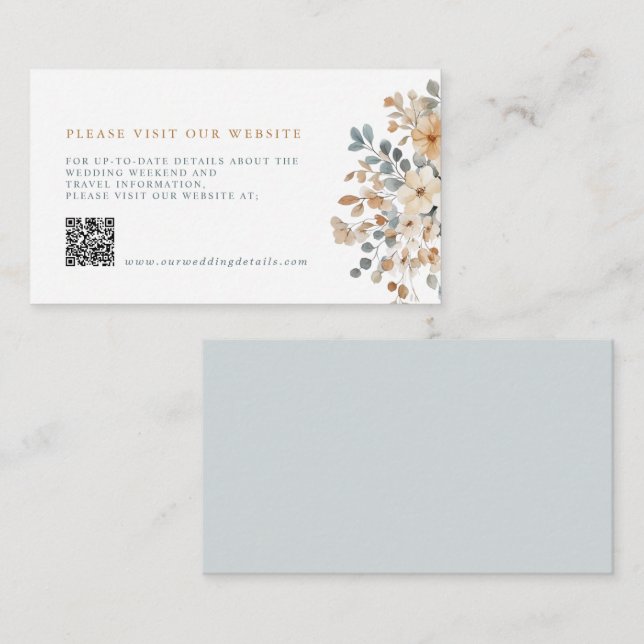 Soft Muted Earthy Tone Floral  Wedding Details QR Enclosure Card (Front/Back)