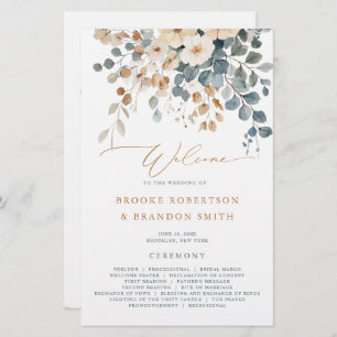 Soft Muted Earthy Tone Floral Wedding Program