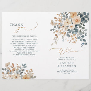 Soft Muted Earthy Tone Floral Wedding Program