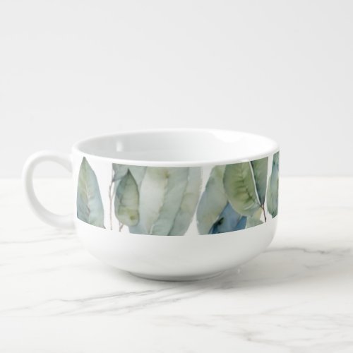 Soft muted elegant green foliage botanical soup mug