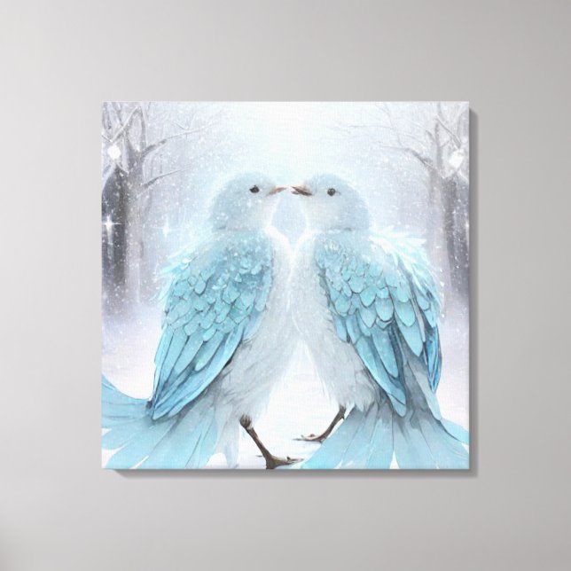 *~* Soft Muted  Love Birds AP54 Art Winter Canvas Print (Front)