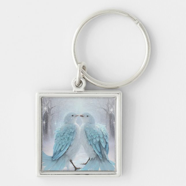 *~* Soft Muted  Love Birds AP54 Art Winter Keychain (Front)