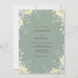 Soft Muted Olive Leafy Wedding Invitation