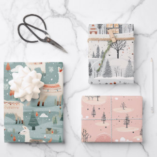 Soft Muted Scandi Inspired Christmas Wrapping Paper Sheets