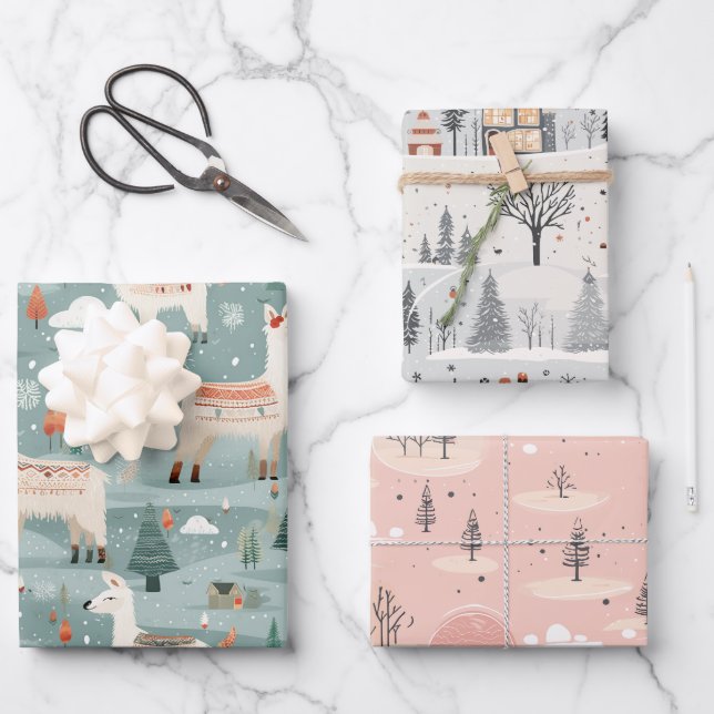Soft Muted Scandi Inspired Christmas Wrapping Paper Sheets (Front)