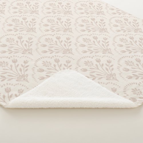 Soft Muted Taupe & Beige Floral Scallop Pattern Sherpa Blanket
