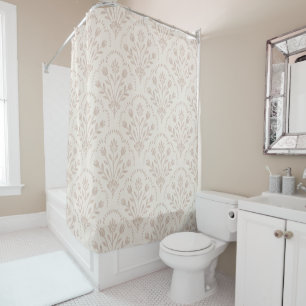 Soft Muted Taupe & Beige Floral Scallop Pattern Shower Curtain