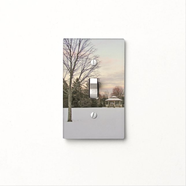 "SOFT MUTED WINTER LIGHT WITH GAZEBO IN SNOW LIGHT SWITCH COVER (In Situ)