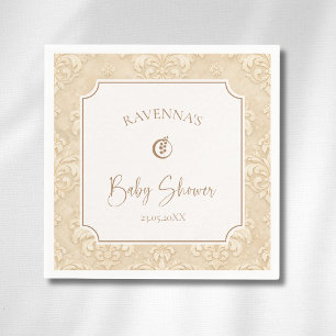 Soft Natural Brown Ornament Gold Leaf Baby Shower Napkins