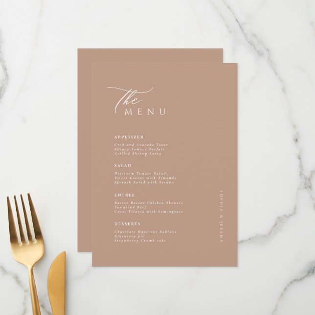 Soft Natural Pastel Mocco Wedding  Menu (Front/Back In Situ)
