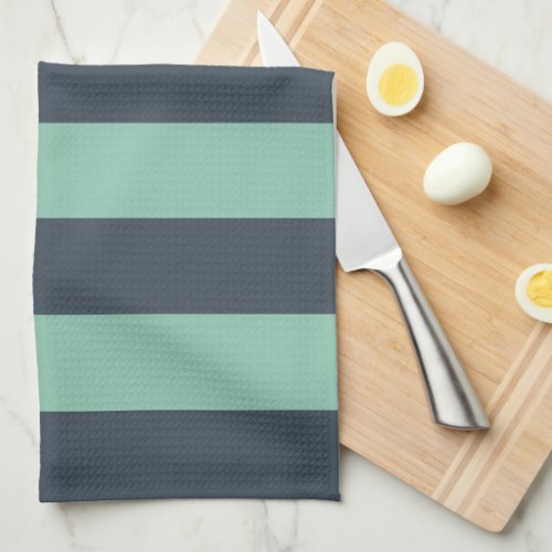 Soft Navy and Mint Green Wide Stripe Towel