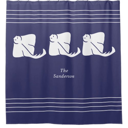 Soft Navy Blue Coastal Nautical Stingray Manta Ray Shower Curtain