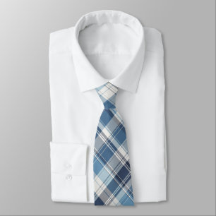 Soft Navy, Blue, Gray & White Plaid Neck Tie