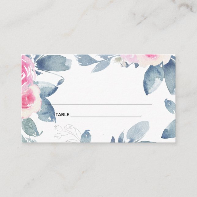 SOFT NAVY BLUSH BLUE FLORAL 25TH ANY AGE BIRTHDAY PLACE CARD (Front)