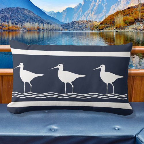 soft navy  Sand Pipers on  white   Lumbar Pillow