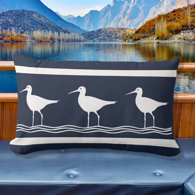 soft navy  Sand Pipers on  white   Lumbar Pillow (Creator Uploaded)