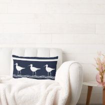 soft navy  Sand Pipers on  white  PILLOW