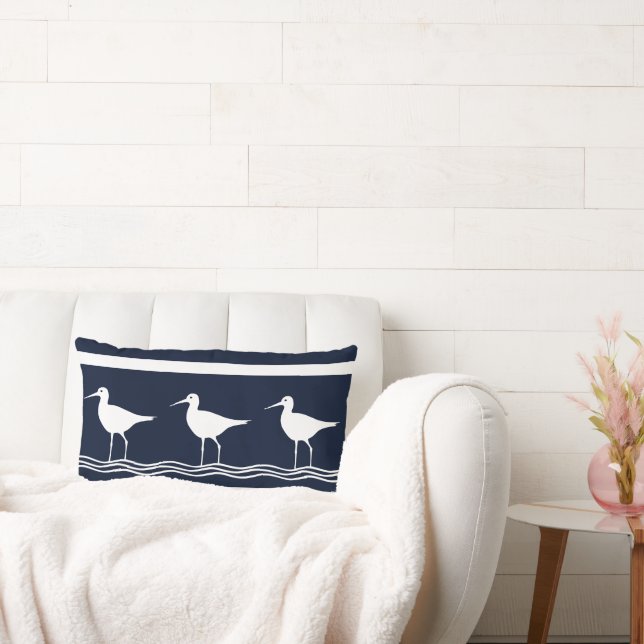 soft navy  Sand Pipers on  white  PILLOW (Couch)