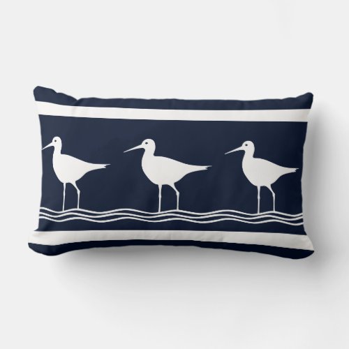 soft navy  Sand Pipers on  white  PILLOW