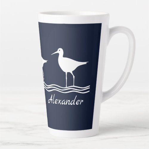 soft navy  Sand Pipers on  white  PILLOW Latte Mug