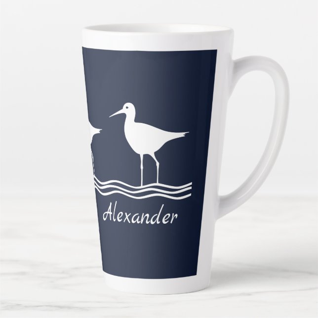 soft navy  Sand Pipers on  white  PILLOW Latte Mug (Right)