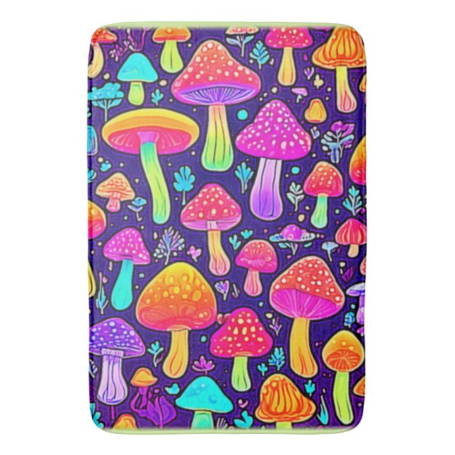 Soft Neon: Cartoon Mushroom Patch Bath Mat (Front Vertical)