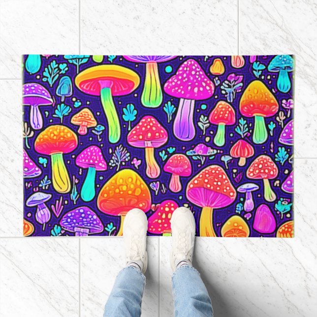 Soft Neon: Cartoon Mushroom Patch Doormat (Indoor)