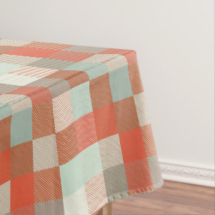 Soft Neural Frosty Green and Warm Orange Checkered Tablecloth