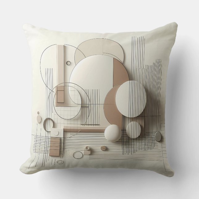 Soft Neutral 3D Geometry Throw Pillow (Front)