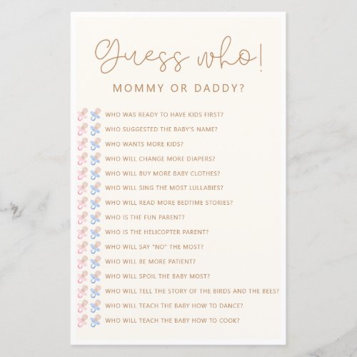 Soft Neutral Baby Shower Guess Who Game