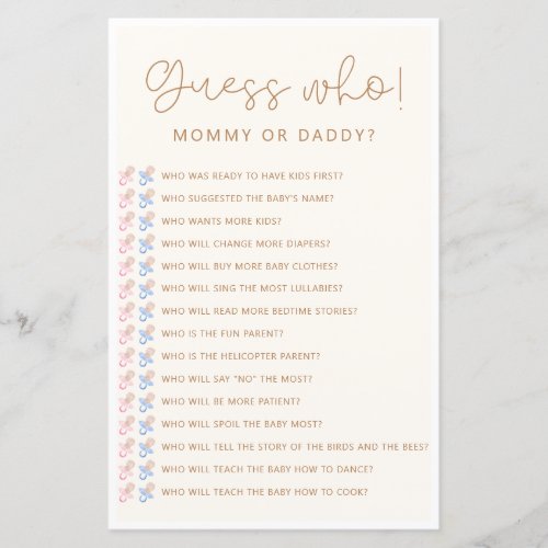 Soft Neutral Baby Shower Guess Who Game