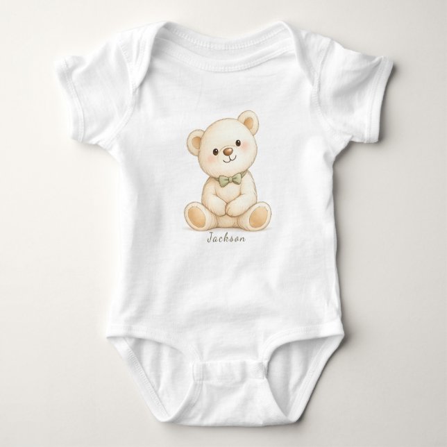 Soft Neutral Bear Baby Keepsake Bodysuit (Front)