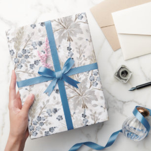 Soft Neutral Boho Floral Botanical Pattern Wrapping Paper